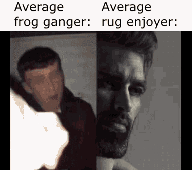 a frog ganger and a man with a beard are shown