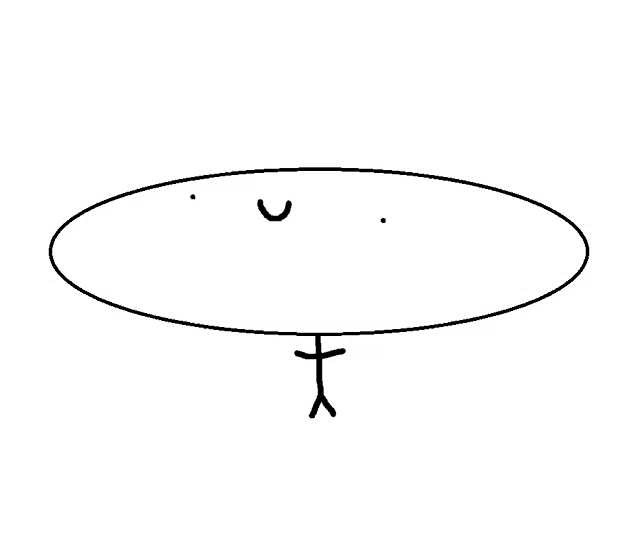 a stick figure is standing in the middle of a circle with a smiley face on it .