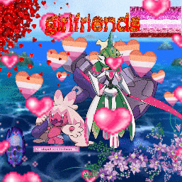 a computer generated image with hearts and the word girlfriends in red letters