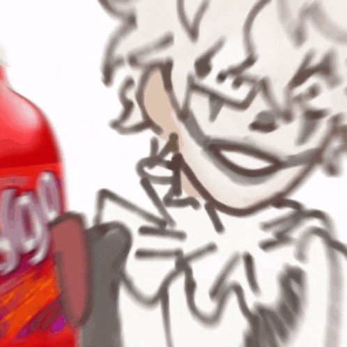 a blurry drawing of a person holding a bottle of coca cola