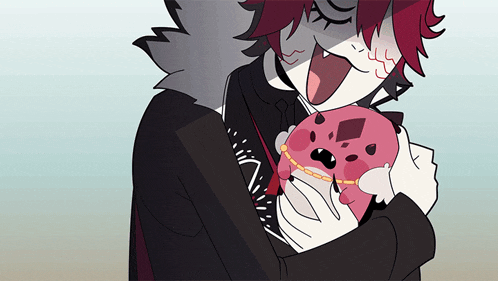 a cartoon of a person holding a stuffed animal that looks like a devil