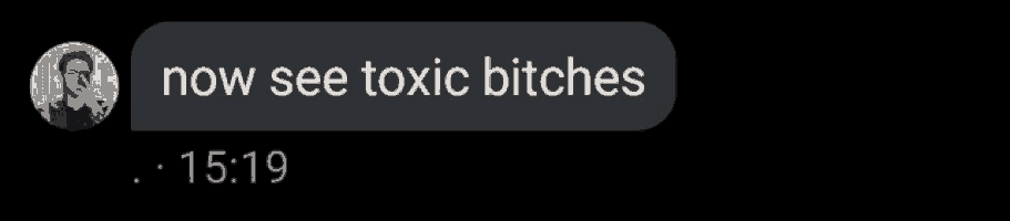 a text message says " now see toxic bitches " at 15:19