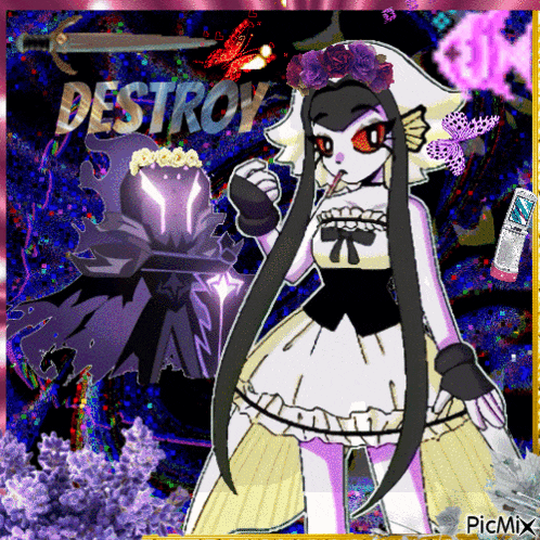 a picture of a girl with the word destroy on the bottom