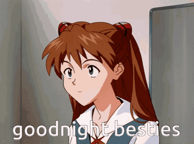 a picture of a girl with the words " goodnight besties " on it