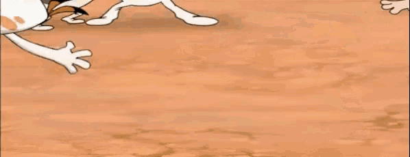 a cartoon character with arms and legs is walking on a dirt road .