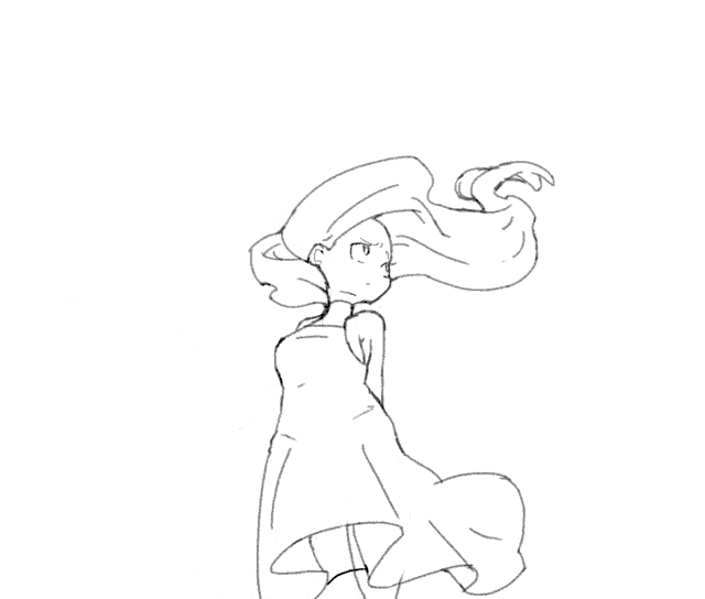 a black and white drawing of a woman in a dress