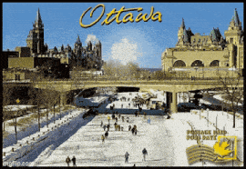 a postcard from ottawa shows people ice skating on a rink