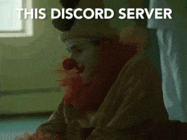 a clown with a red nose has the words this discord server above him