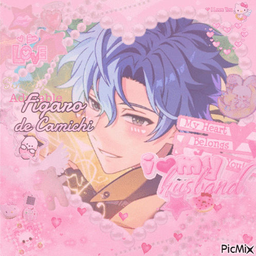 a picture of a boy with blue hair and the words " my heart belongs to you "