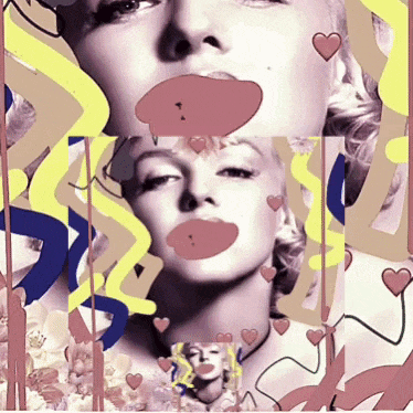 a woman 's face is surrounded by hearts in a collage