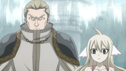 a man and a girl are standing next to each other in an anime