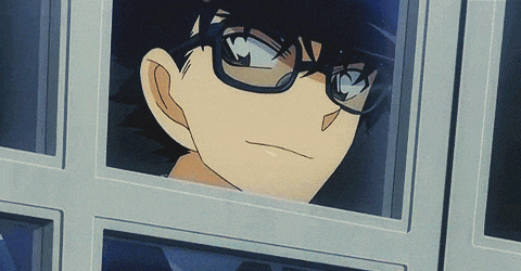 a cartoon character wearing glasses and a hat looks out a window
