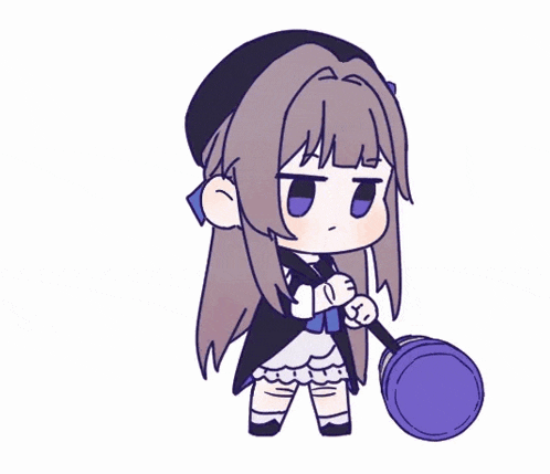 a cartoon drawing of a girl holding a purple item