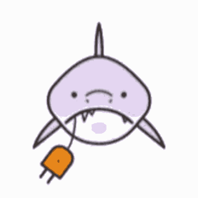 a cartoon shark with a plug in its mouth .