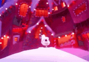 snoopy is standing on a snowy hill in a cartoon scene