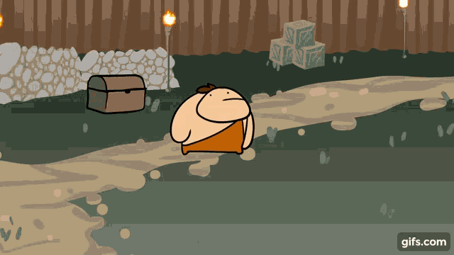 a cartoon of a man walking down a dirt path with a gifs.com icon on the bottom right