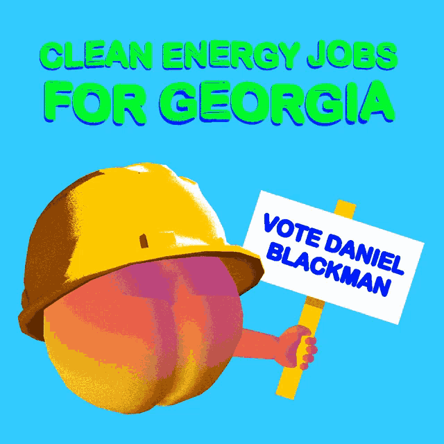 a peach wearing a hard hat holds a sign that says vote daniel blackman