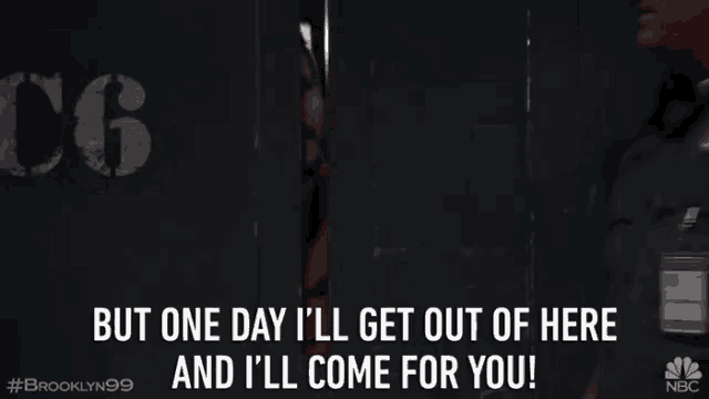 a man peeking out of a prison cell with the words but one day i 'll get out