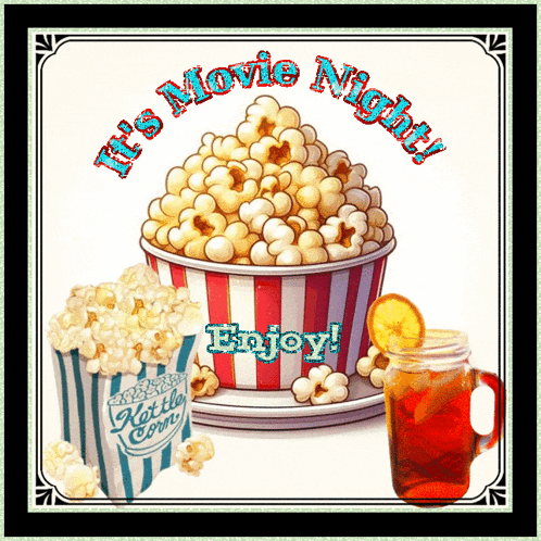 a poster that says it 's movie night with a bucket of popcorn