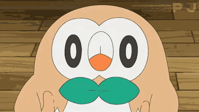 a cartoon owl with a green mustache and the number 00 on its eyes