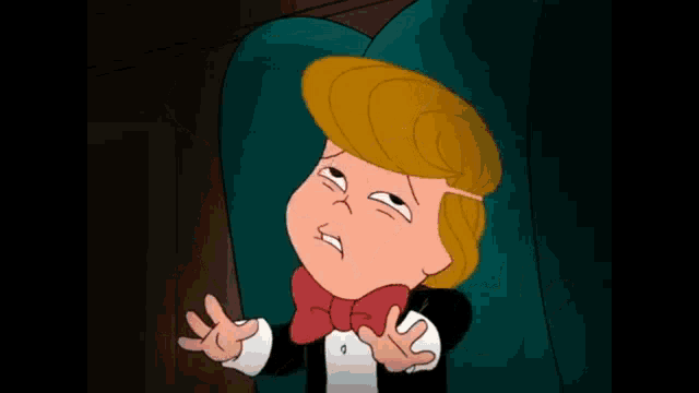 a cartoon character wearing a tuxedo and bow tie is making a funny face