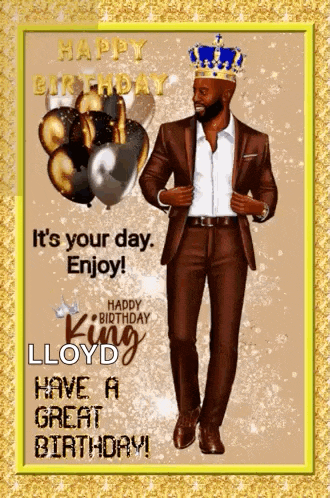 a man in a suit and crown is on a birthday card