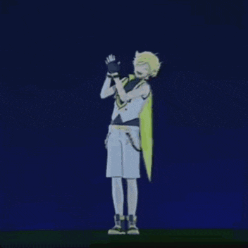 a cartoon character is standing in front of a blue sky and giving a thumbs up .