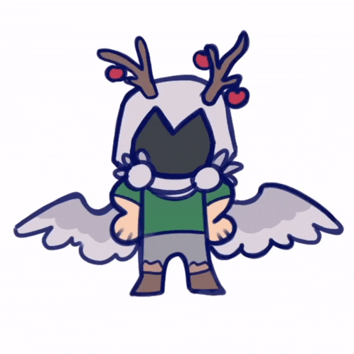 a cartoon drawing of a person with wings and antlers