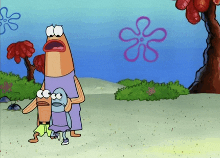 a cartoon scene with a spongebob character and a flower in the background