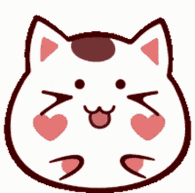 a cartoon drawing of a cat with hearts on its face .