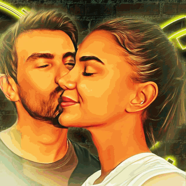 a painting of a man kissing a woman on the forehead