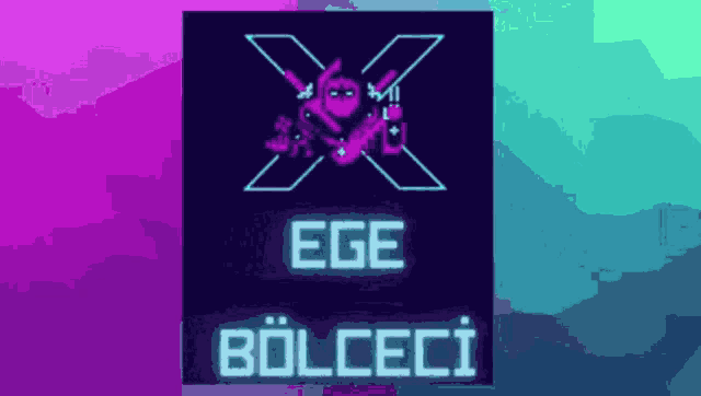 a neon sign that says ege bolceci with a purple background