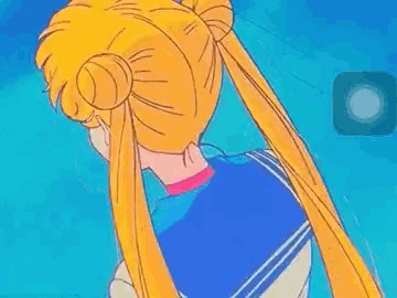 a close up of a sailor moon cartoon character with a blue background