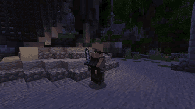 a minecraft character holding a diamond sword in his hand