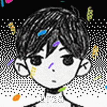 a black and white drawing of a boy with the word uraa on the bottom .