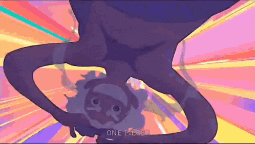 a cartoon character is flying through the air with the words one piece in the corner