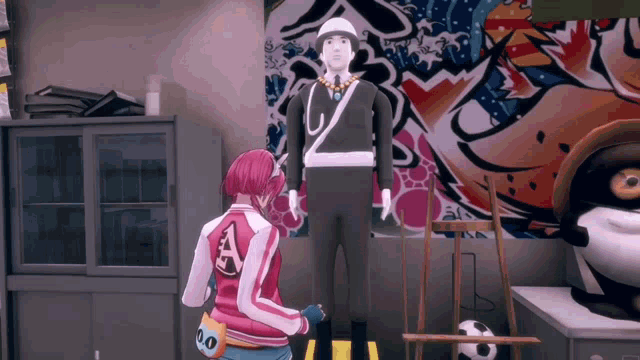 a girl with a letter a on her jacket