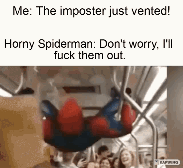 a spider man is hanging upside down on a subway car .