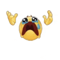 a yellow smiley face is crying with tears coming out of its eyes and arms .