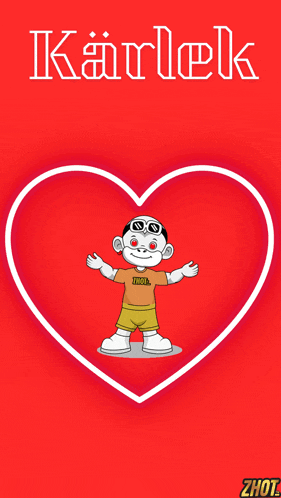 a cartoon character is surrounded by hearts and the word karlek is on the top