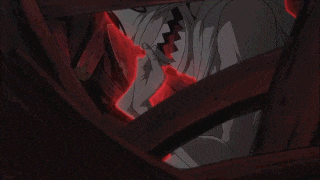a close up of a person 's face with a red light coming out of their mouth