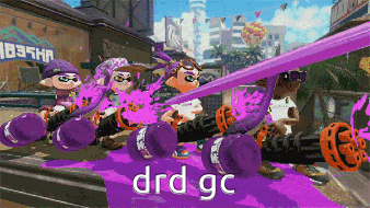 a group of squids are playing a video game with drd gc written on the bottom right