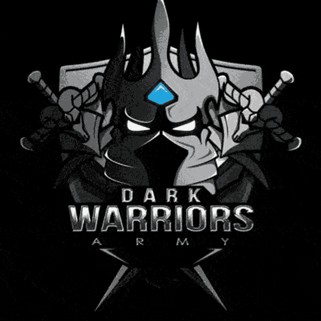 a logo for dark warriors army with a crown and swords on a black background