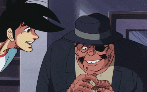 a cartoon of a man wearing a hat with a hole in his eye