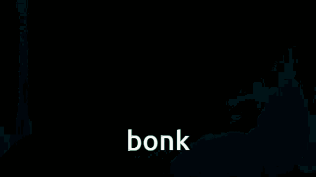 a person 's hand is holding something in front of a window with the word bonk written on the bottom .