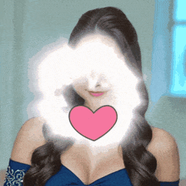 a woman with a pink heart in front of her eyes