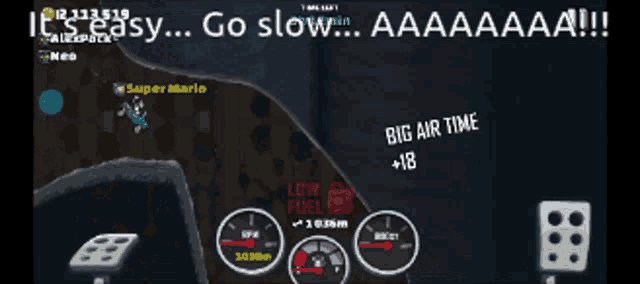 a screenshot of a video game that says " go slow driver down "