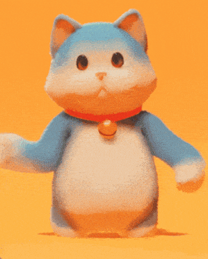 a blue and white cat with a bell around its neck is dancing