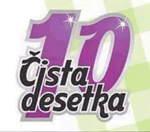 a purple and black logo with the number 10 on a green checkered background .