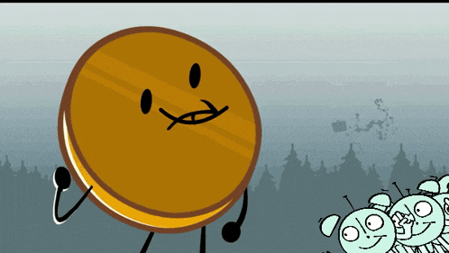a cartoon illustration of a coin with a face and arms